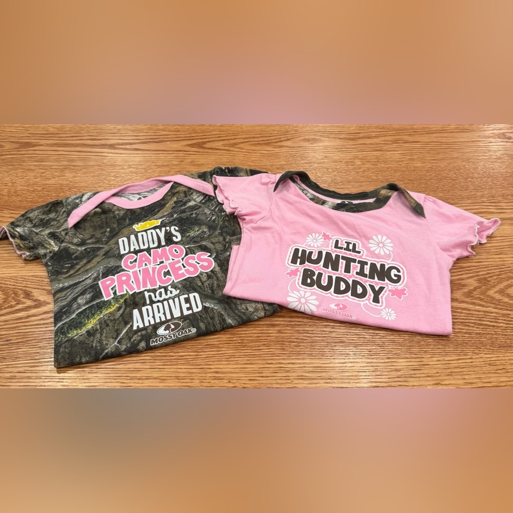 Mossy Oak Pink/Camo Princess Hunting Buddy Short Sleeve Lot of 2 Size 18 Months